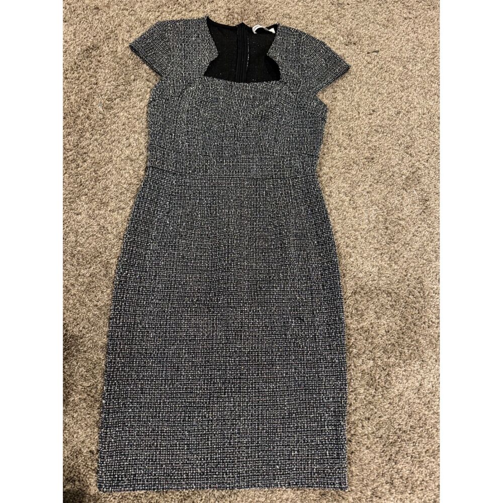 Grace Karin Womens Black White Tweed Sheath Dress Square Neck Cap Sleeve Size S